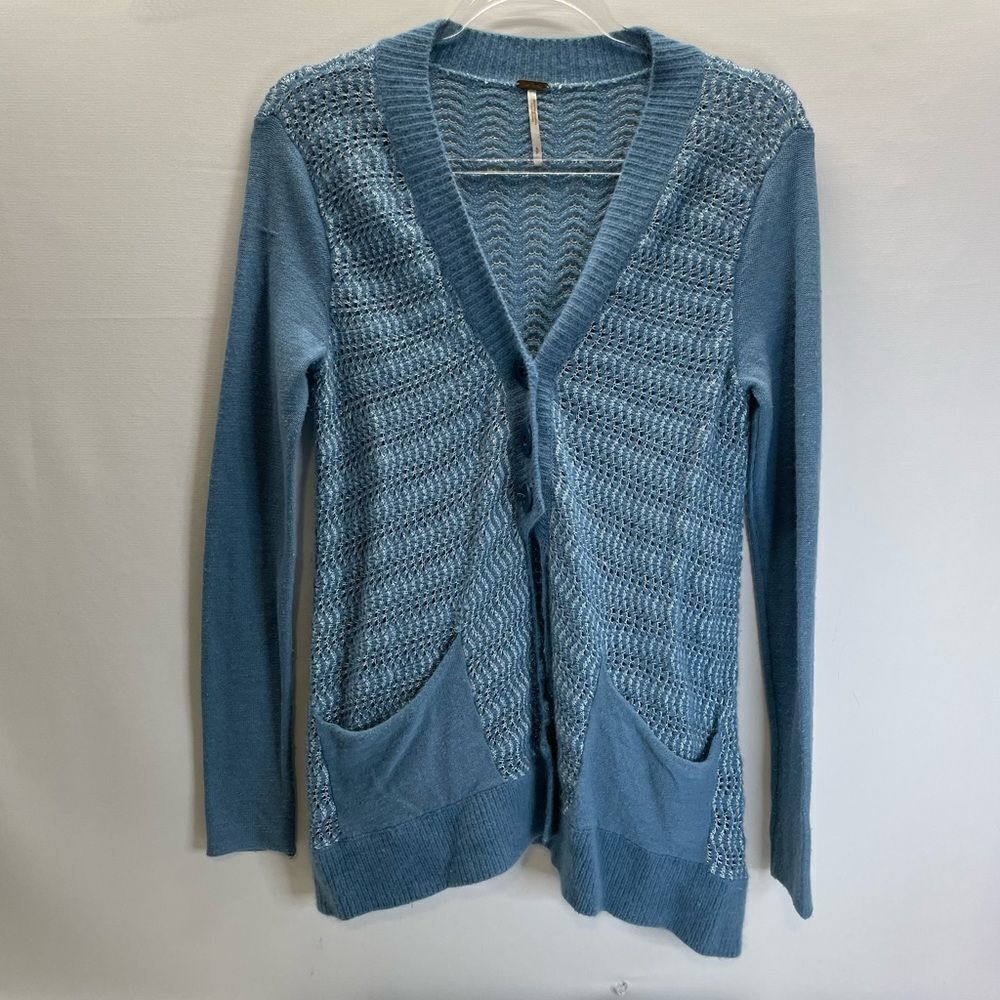 Free People Blue Knit Cascade Sweater Size Small